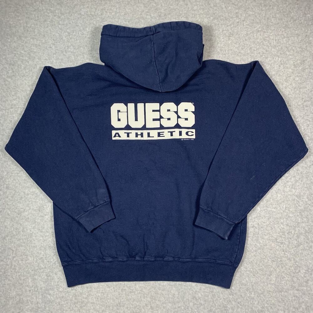 Vintage Guess Athletic Hoodie Men’s Size Medium Sweatshirt Navy Blue 1993